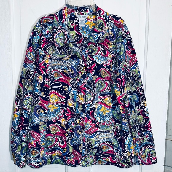 Koret City Blues Women’s Paisley Floral Colorful Stretch Twill Jacket Size Large - Picture 1 of 5